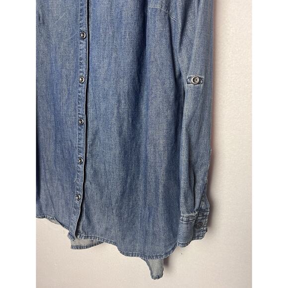 Style and Co. Women's Denim Blue Button Up Shirt Size 16 Roll Tab Sleeve - Picture 3 of 8